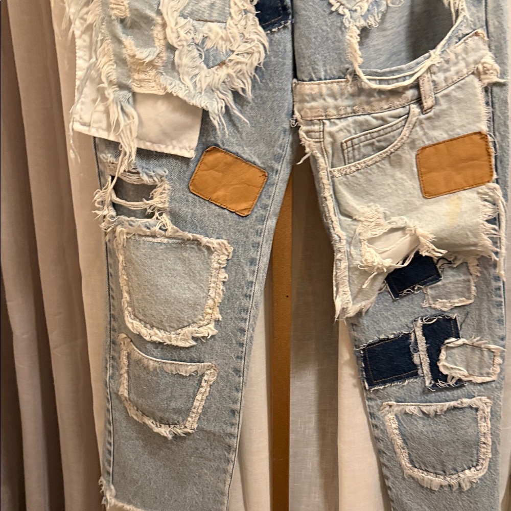 Distressed Patchwork Blue Jeans - image 4
